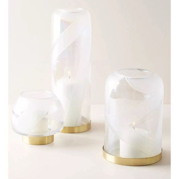 Anthropology Icy Ribbon Hurricane Candle Holder/ RARE - Picture 2 of 2